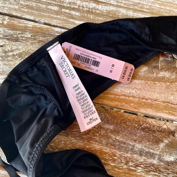 Victoria Secret Lot of 3 Thong Panties Pink Black M/M Lacy Bow Polkadots - Picture 9 of 11